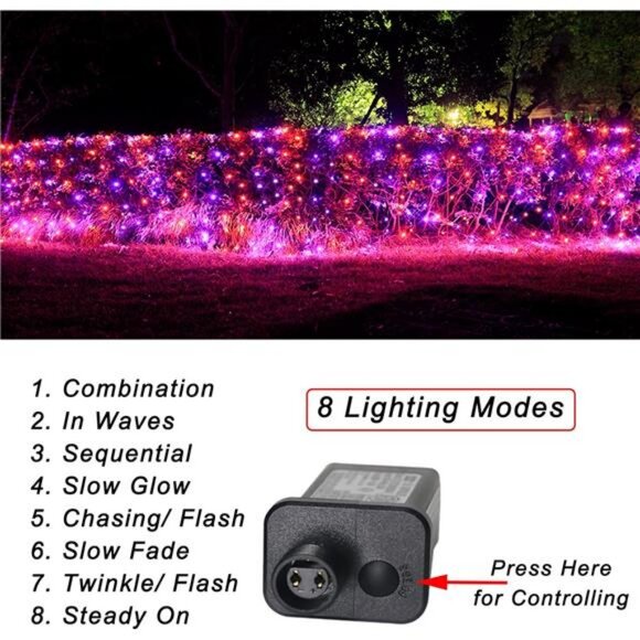 360 LED Halloween Net Lights Outdoor, 21 ft x 5 ft Connectable Mesh String Light - Picture 2 of 7